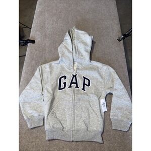 NWT Baby Gap Grey Logo Full Zip Hooded Jacket Youth Boys Size 5